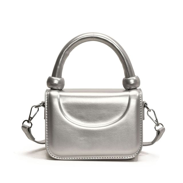 Faux Handle Leather Plain Bag Crossbody Top