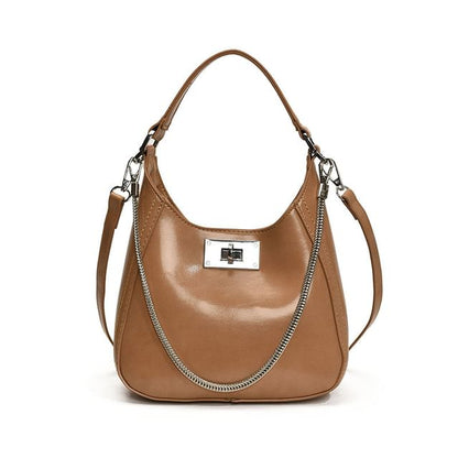 Bag Twist Lock Leather Handle Top Faux Crossbody