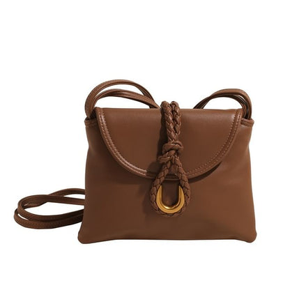 Leather Plain Flap Knot Crossbody Bag Faux