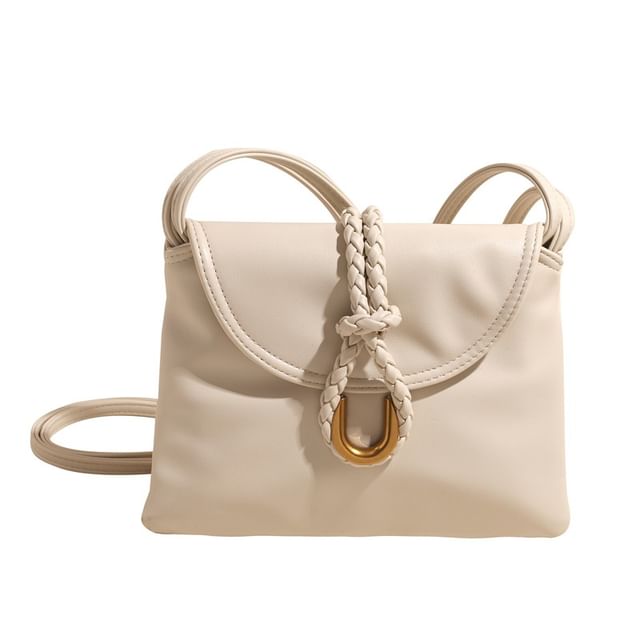 Leather Plain Flap Knot Crossbody Bag Faux