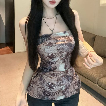 Top Print Slit Ruched Tube Paisley