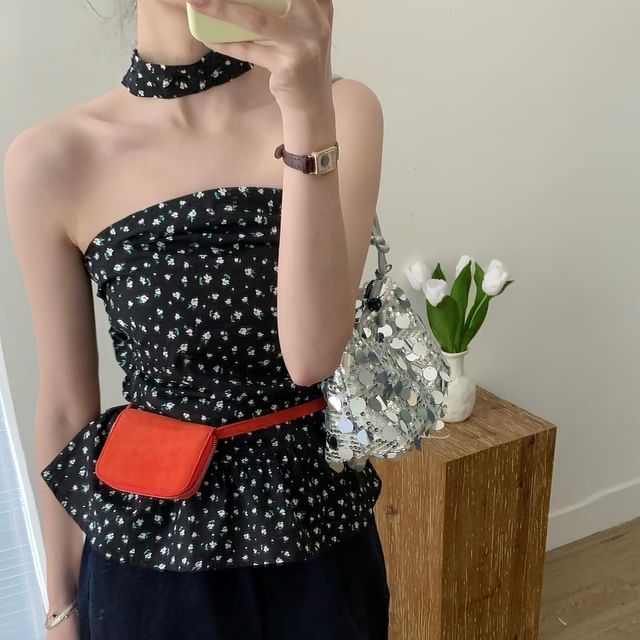 Ruched Top Ruffle Tube Floral Hem Print