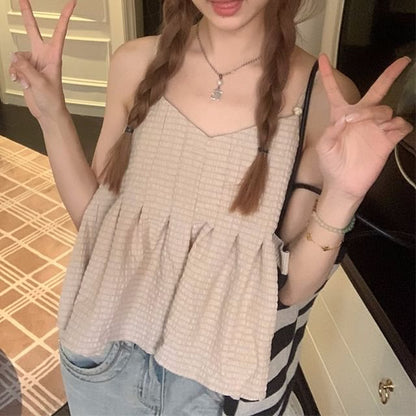 Flowy V-Neck Crop Plain Cami Top