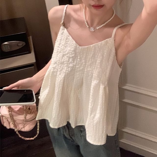 Flowy V-Neck Crop Plain Cami Top