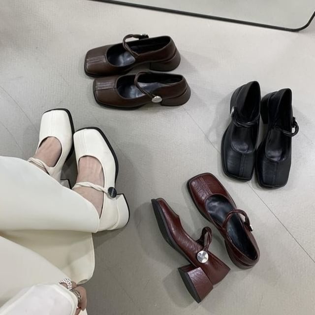 Square Block Pumps Mary Toe Heel Jane