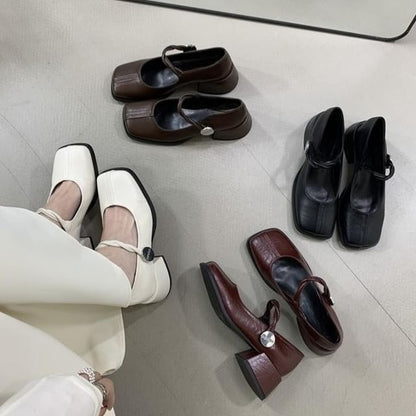 Square Block Pumps Mary Toe Heel Jane