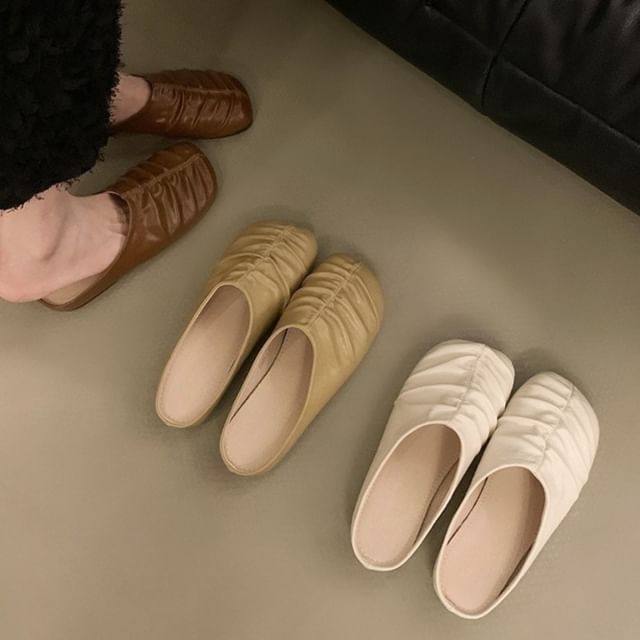 Faux Ruched Leather Mules