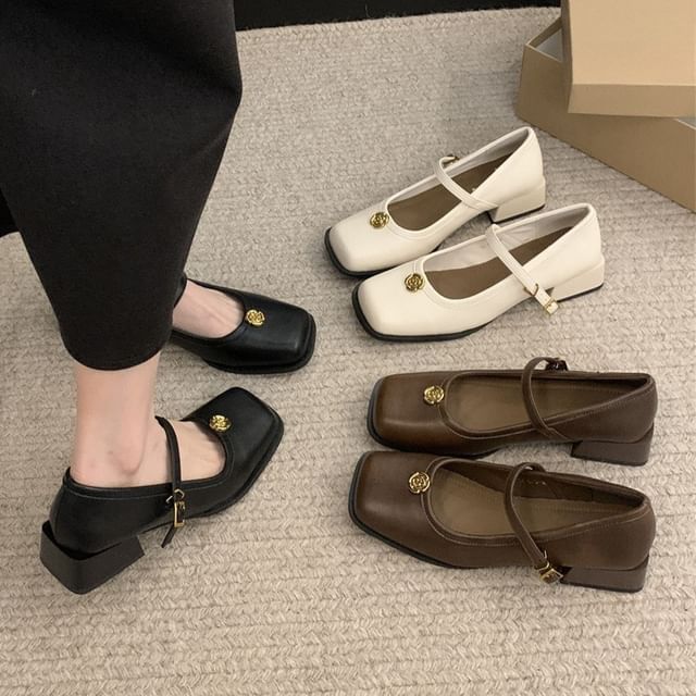 Block Mary Jane Square Heel Pumps Toe