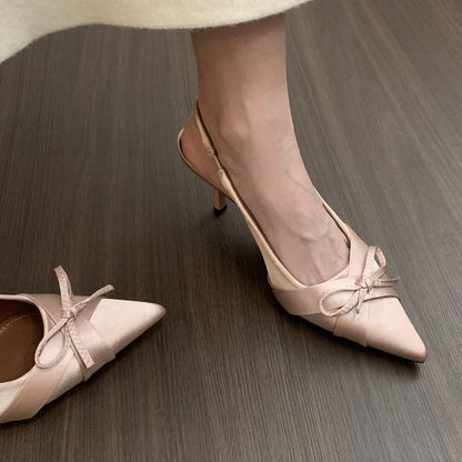 Toe Pointed Pumps Satin Bow Slingback