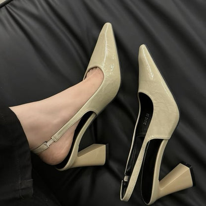 Pointed Block Toe Heel Pumps Slingback