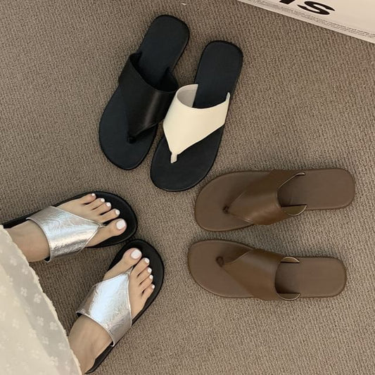 Slide Thong Leather Sandals Faux