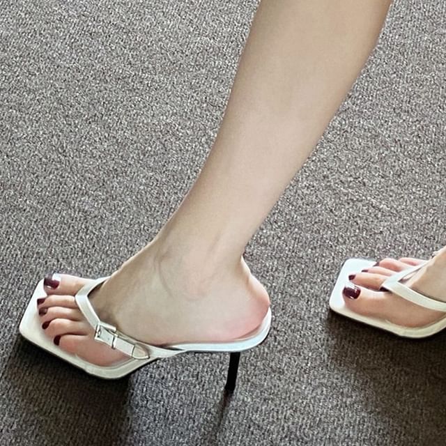 High Thong Heel Slide Buckled Sandals