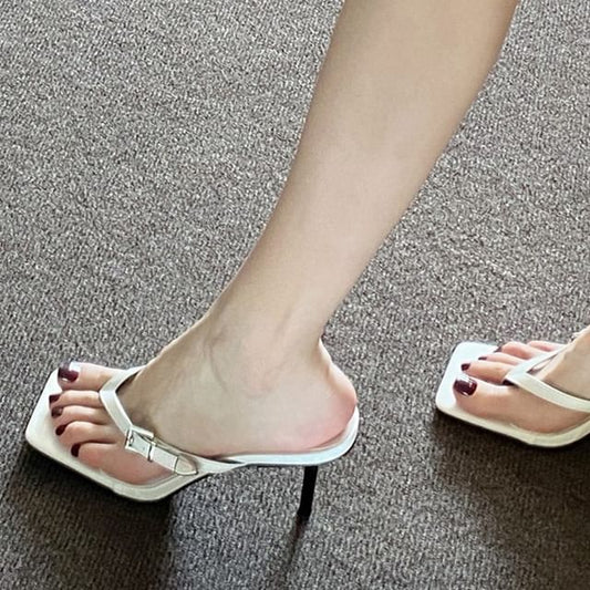 High Thong Heel Slide Buckled Sandals