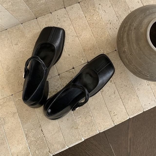 Square Block Pumps Mary Toe Heel Jane