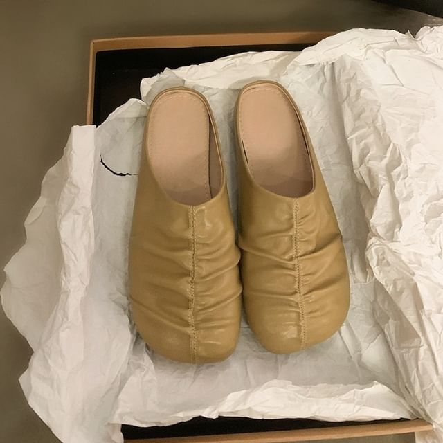 Faux Ruched Leather Mules