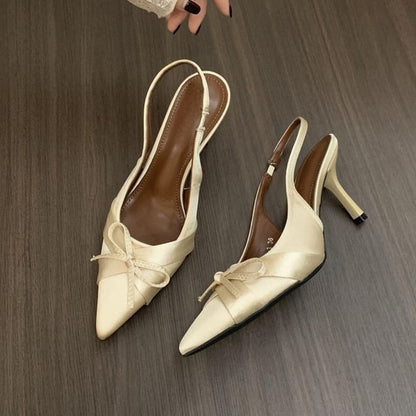 Toe Pointed Pumps Satin Bow Slingback
