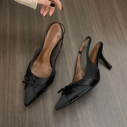 Toe Pointed Pumps Satin Bow Slingback