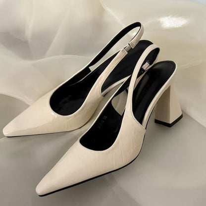 Pointed Block Toe Heel Pumps Slingback
