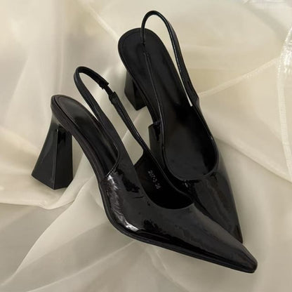 Pointed Block Toe Heel Pumps Slingback