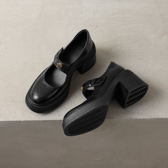 Platform Heel Block Mary Pumps Jane