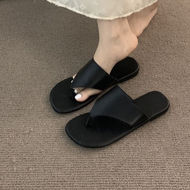 Slide Thong Leather Sandals Faux