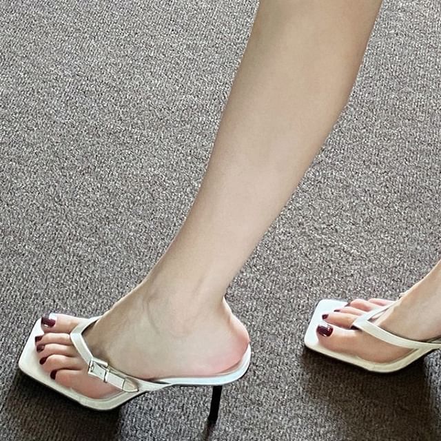 High Thong Heel Slide Buckled Sandals