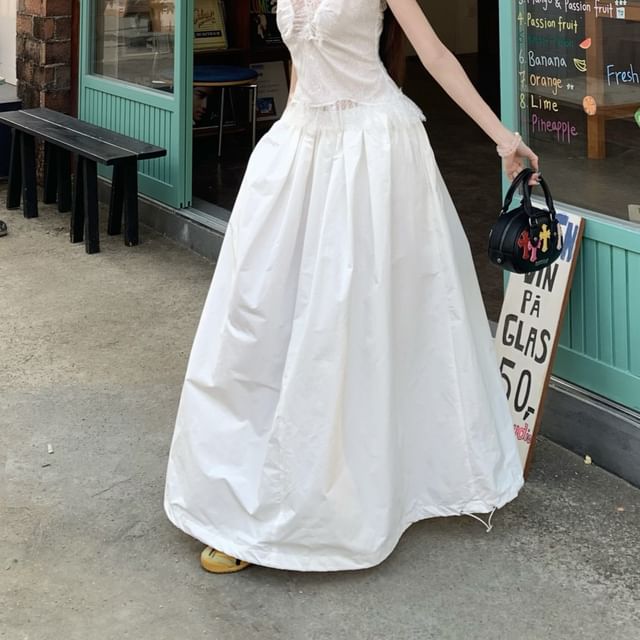 Maxi Tank Rise High / Fit Panel A-Line Slim Plain Skirt Lace Top