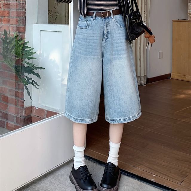 Jeans High Wide Rise Leg Washed Capri