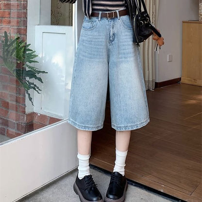 Jeans High Wide Rise Leg Washed Capri