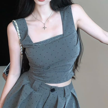 Top / Fit Hem Shorts Square Dotted Waist Neck High Crop Bubble Tank Slim