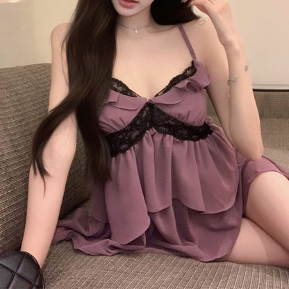 Flowy Top Ruffle Lace Panel Trim Cami