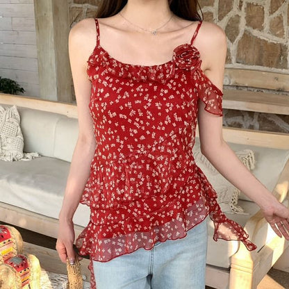 Ruffle Scrunchie Cami Set: + Asymmetrical Floral Top Trim