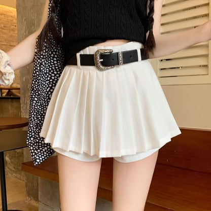 High Waist Skirt / Top Pleated Knit Tank Plain Mini Collar Contrast A-Line