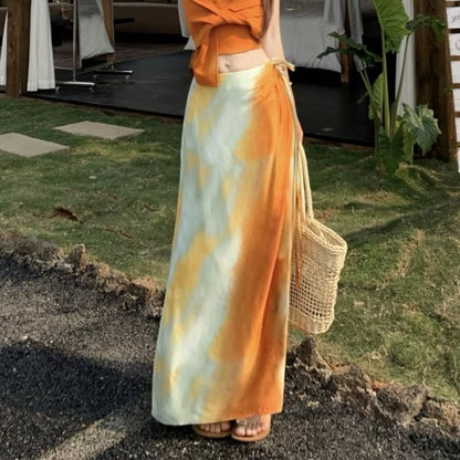 Crop Halter Slim / Fit Rise Tie A-Line Top Cami Wrap Plain Skirt Mid Knot Maxi Dye