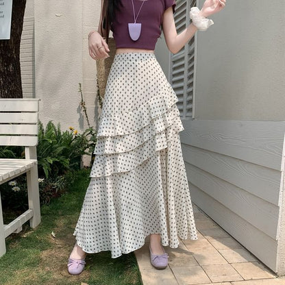 Tiered Waist Asymmetrical High A-Line Floral Skirt Midi