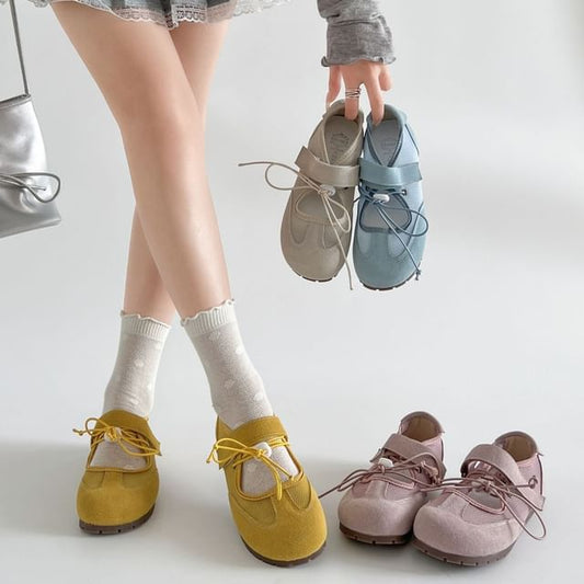 Faux Strap Panel Mesh Leather Adhesive Jane Mary Shoes