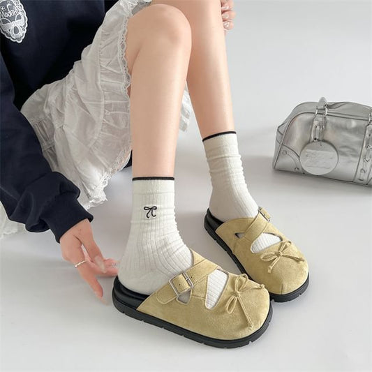 Jane Buckled Mules Bow Cross Platform Strap Mary