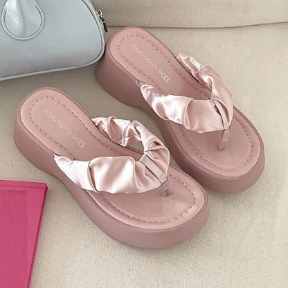 Platform Thong Ruched Sandals