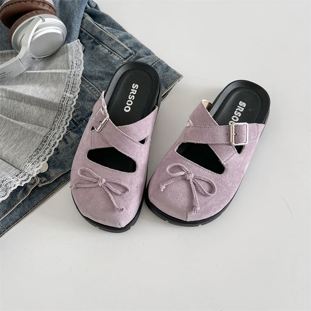 Jane Buckled Mules Bow Cross Platform Strap Mary