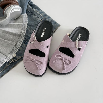 Jane Buckled Mules Bow Cross Platform Strap Mary