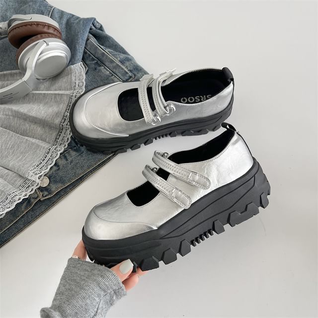 Strap Leather Mary Platform Adhesive Faux Shoes Jane