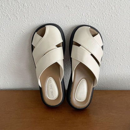 Plain Sandals Platform Cutout Faux Leather