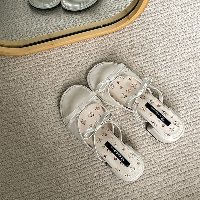 Patent Bow Leather Sandals Chunky Heel