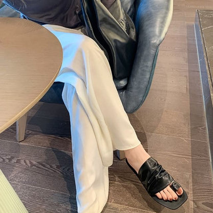 Square Faux Sandals Loop Toe Ruched Leather Slide