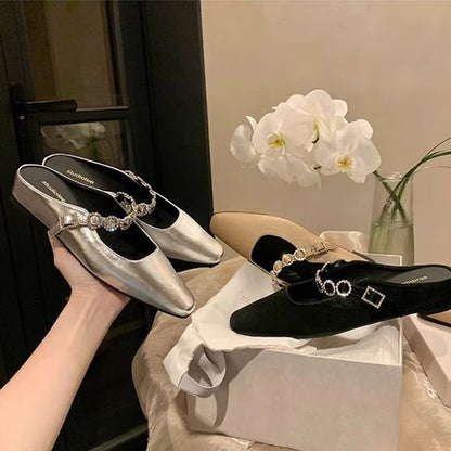 Jane Faux Wedge Hidden Leather Mules Mary Rhinestone