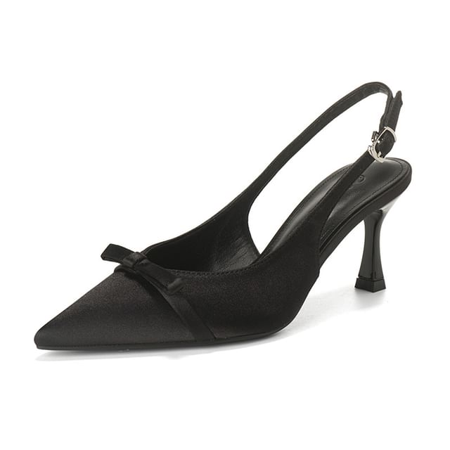 Bow Slingback Toe Sandals Heel Satin Pointed High