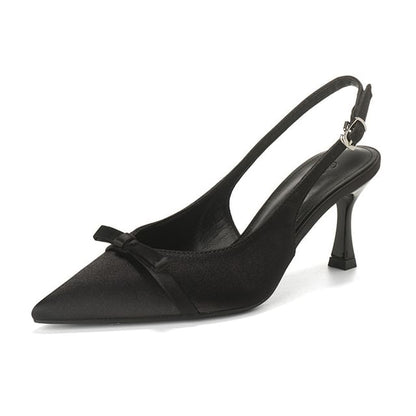 Bow Slingback Toe Sandals Heel Satin Pointed High