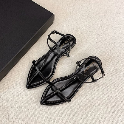 Toe Genuine Slingback Wedge Leather Pointed Heel Sandals