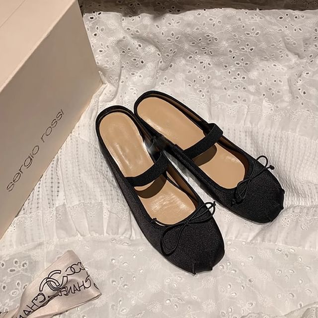 Mary Toe Satin Jane Hidden Mules Bow Round Wedge