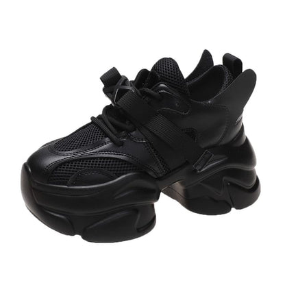Mesh Buckled Platform Sneakers Lace-Up